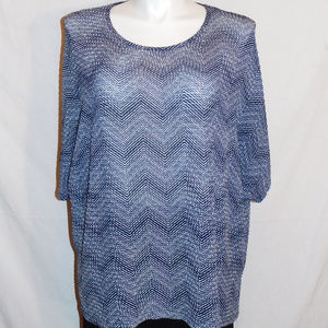 3X Maggie Barnes Blue Gray Chevron Stretch Top EUC